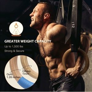 Wooden Olympic Rings 1500lbs with Adjustable Cam Buckle 14.76ft Long Straps